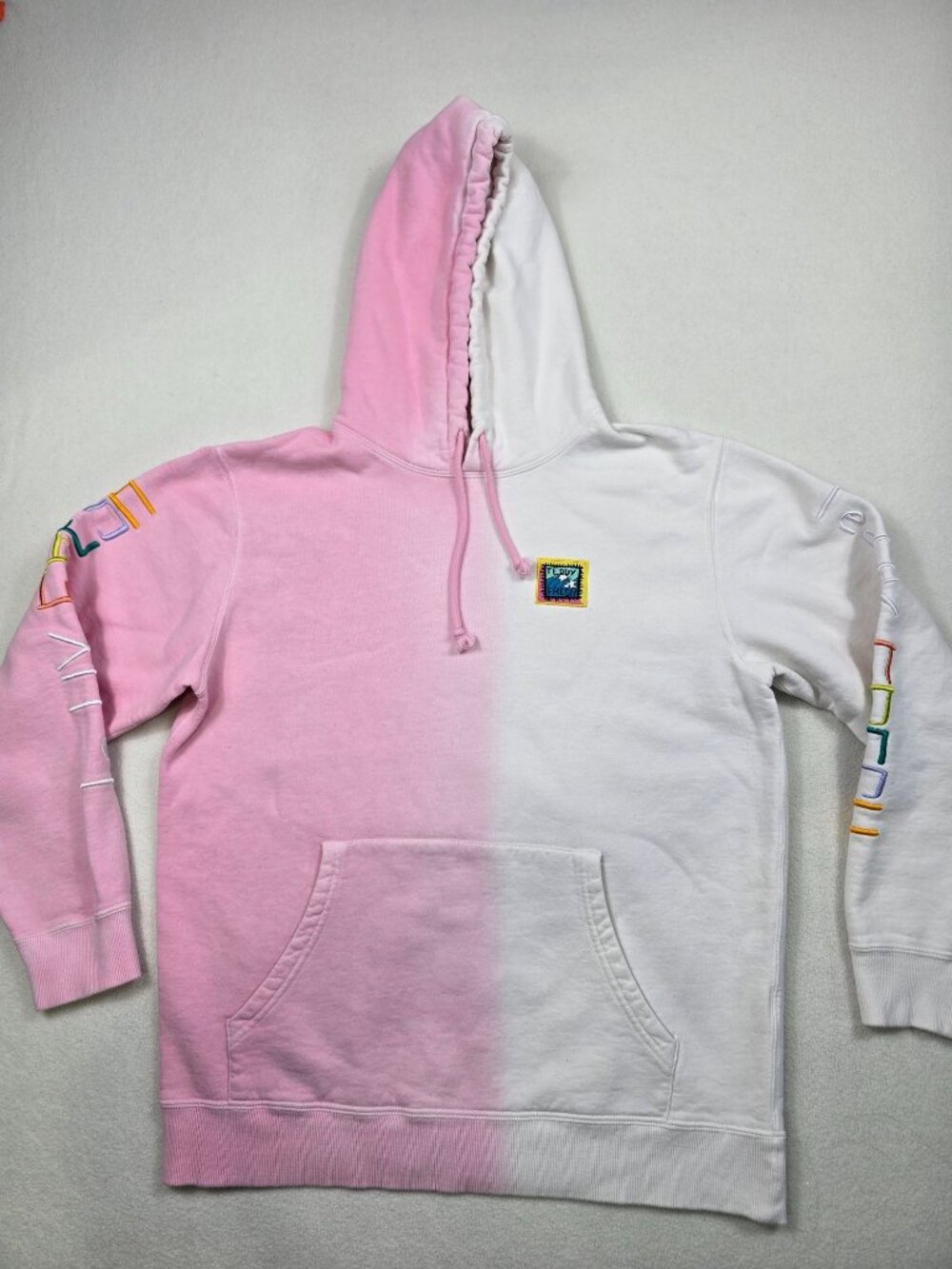 Teddy Fresh M Pink & White Colorblock Hoodie 100% Cotton Embroidered Sleeves